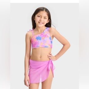 Girls' 'Sketchy Tropical Scenic with Sarong' Bikini Set - Cat & Jack™